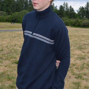 Crewneck/Turtleneck half zip up navy blue sweater